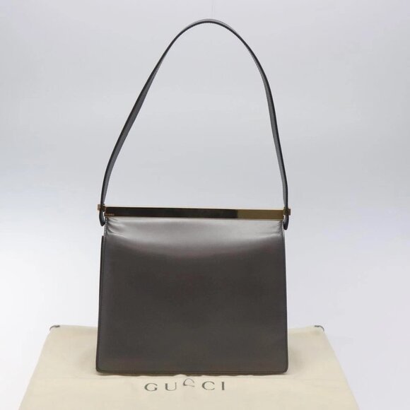 GUCCI Shoulder Bag Leather Gray Gold Auth JB010V - Picture 2 of 15